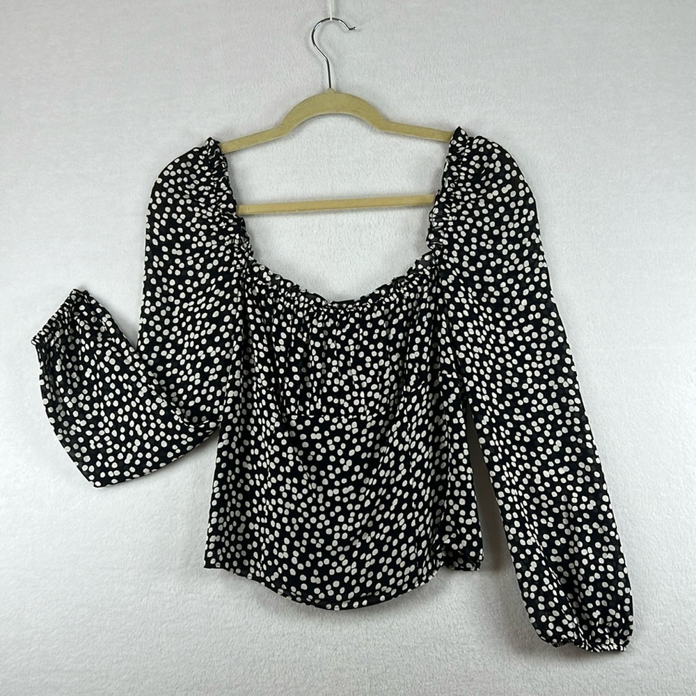 Reformation Top Black/White Women’s Size 8 Bacio Tie-back Crop Like New